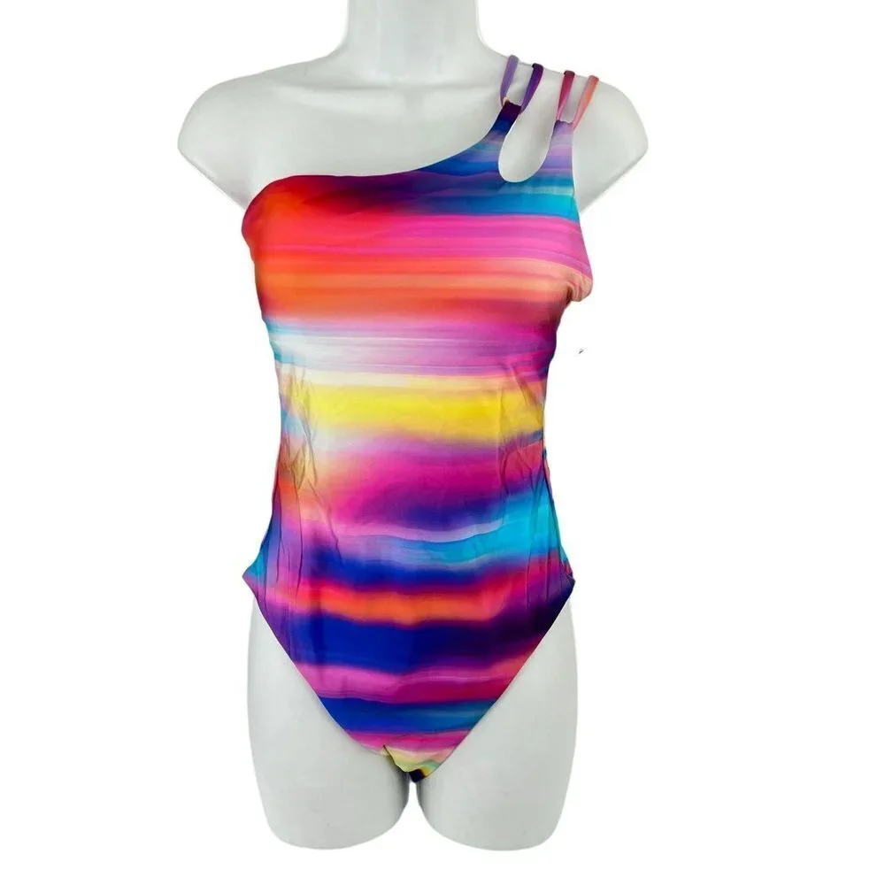 LA Blanca Sunset Shores One-Shoulder Strappy One-Piece Swimsuit Tummy Control Si - Picture 4 of 10